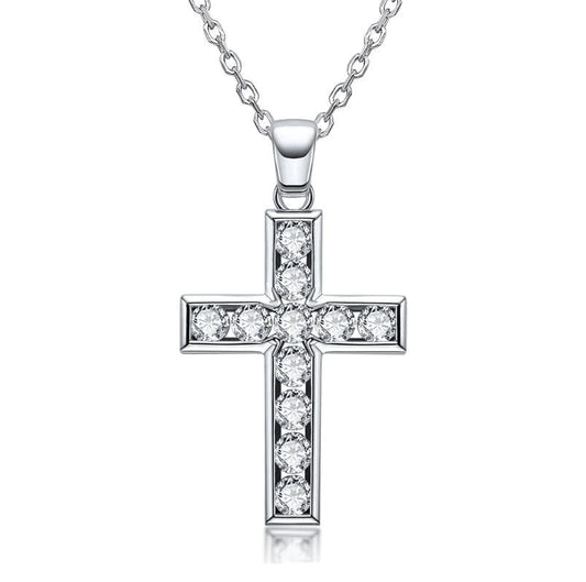 Colar Crucifixo Moissanite Cravejado em Prata - Loratta 