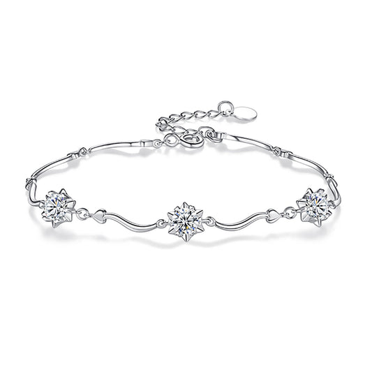 Bracelete Flor do Amor Moissanites e Prata Folheada à Ouro Branco 14k - Loratta 